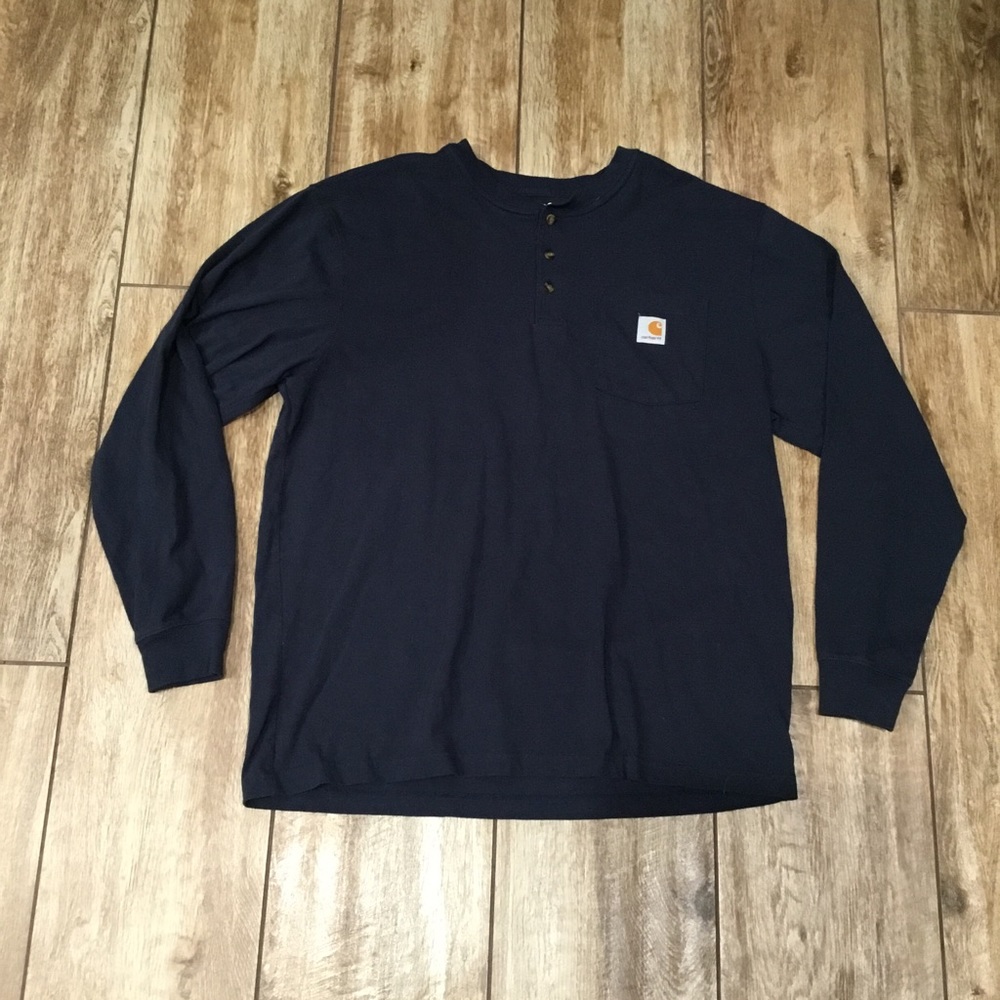 Mens Carhartt Loose Fit Long Sleeve Shirt Pocket Logo Dark Blue Size Large.